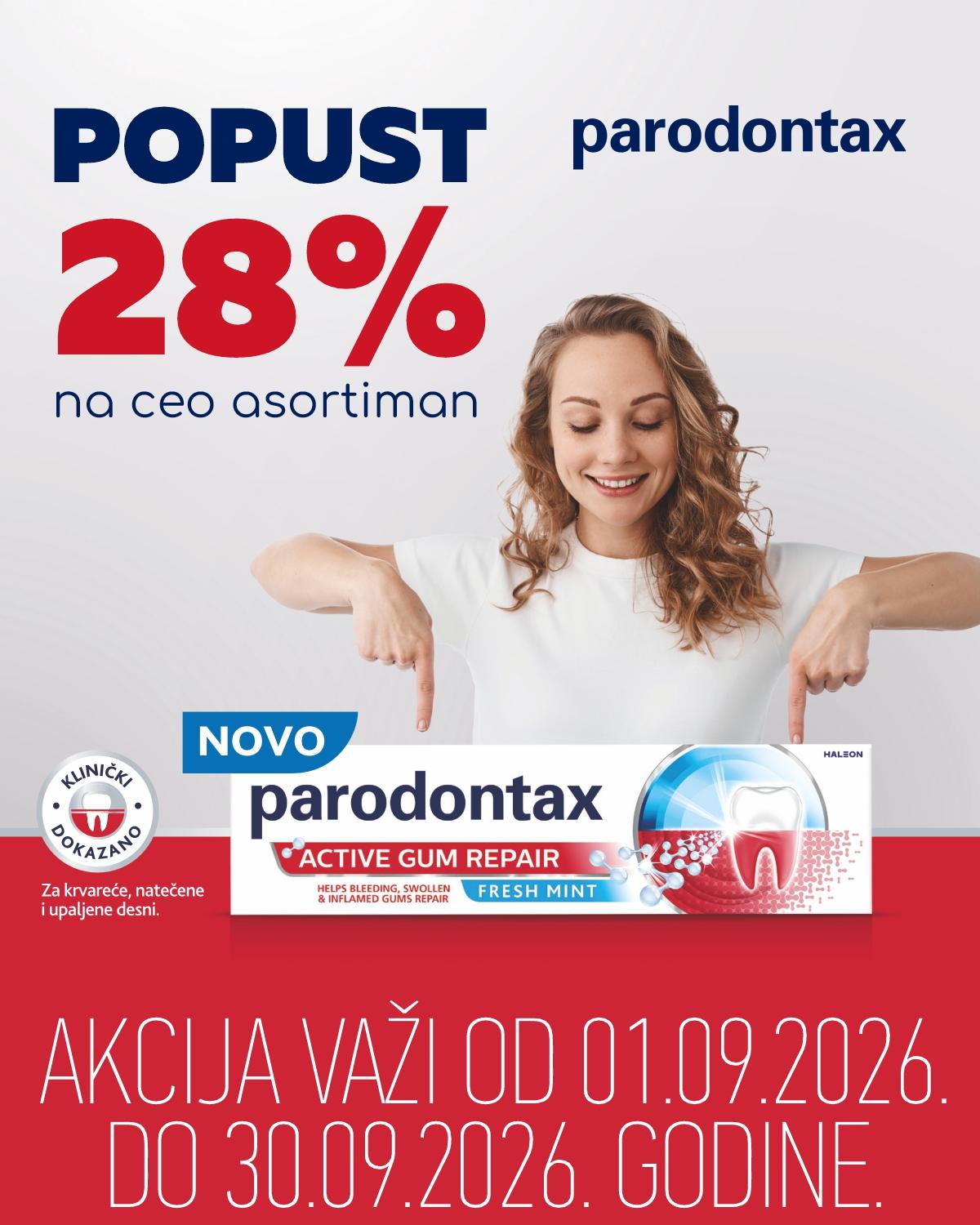 28% popusta na ceo asortiman Parodontax proizvoda.